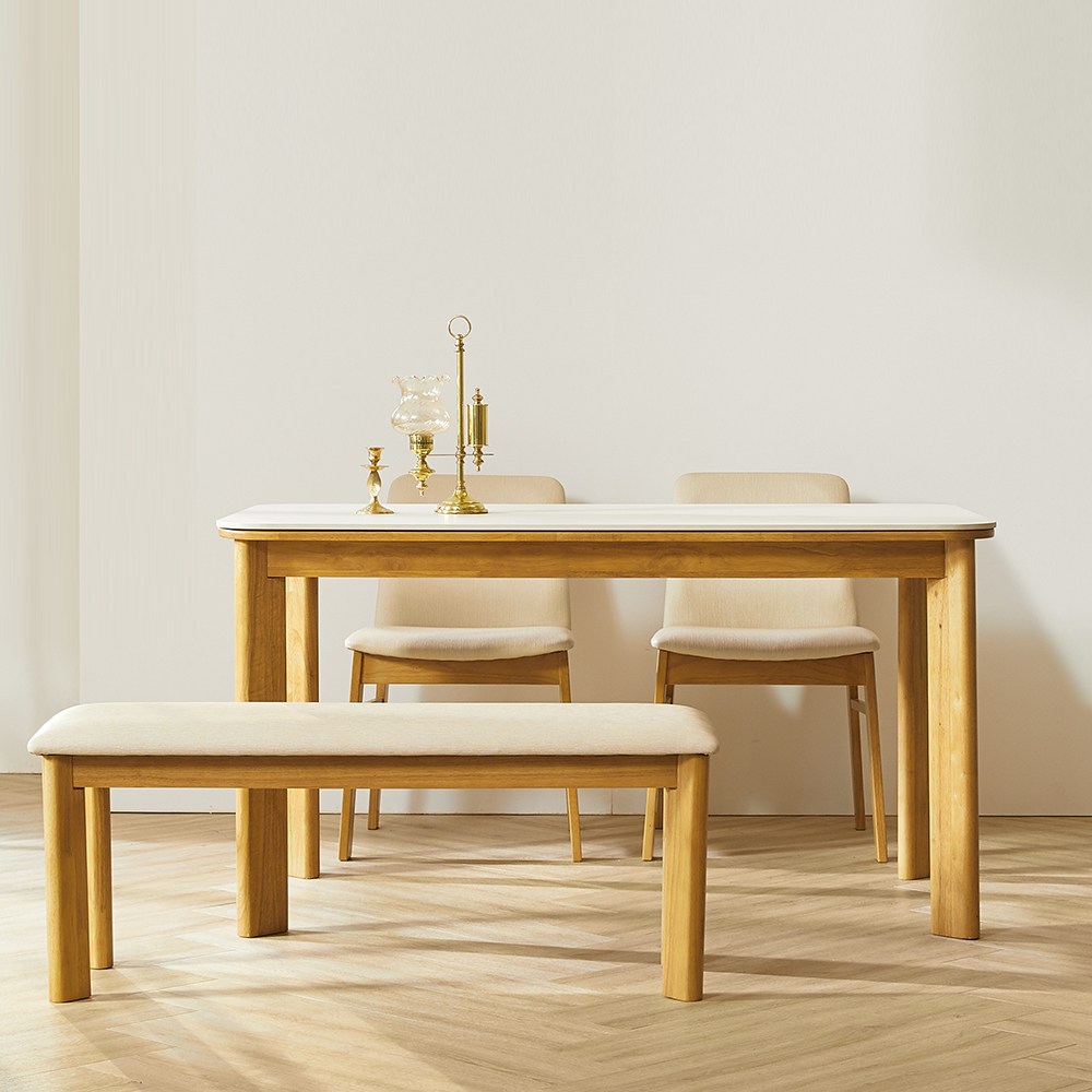 보루네오 엘리브 리움 4인용 세라믹 식탁 2인벤치1P 원목의자2P 세트, 2인벤치의자1P+인조가죽의자2P_pn928-1 399,000원