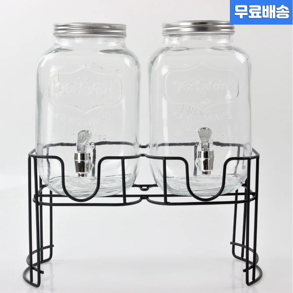 (2개세트)카페 음료 디스펜서 2조 x 4L 와이어 받침대 세트 커피숍 식당 유리 물병 수도꼭지 정수기 쥬스 워터 디스펜서 2P 49,800원