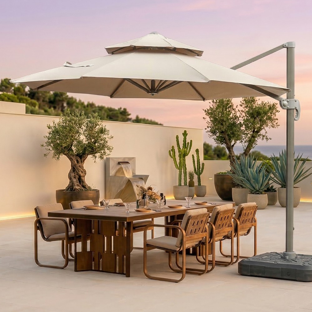 연필트리 파라솔 대형파라솔 홀딩파라솔 받침대 세트, 팔각 크림베이지+받침대 499,000원