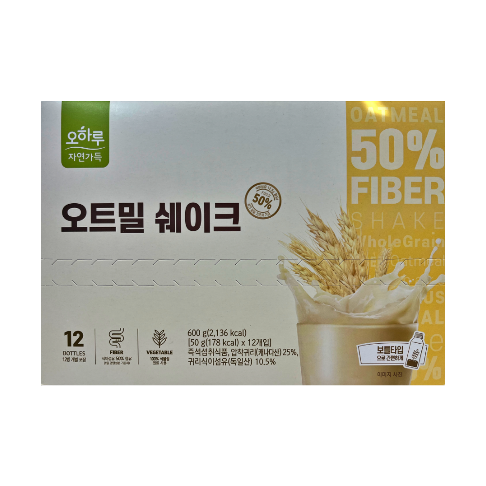 [오하루 자연가득 퀘이커] 오트밀 쉐이크 12입*1박스, 50g, 12개 21,100원