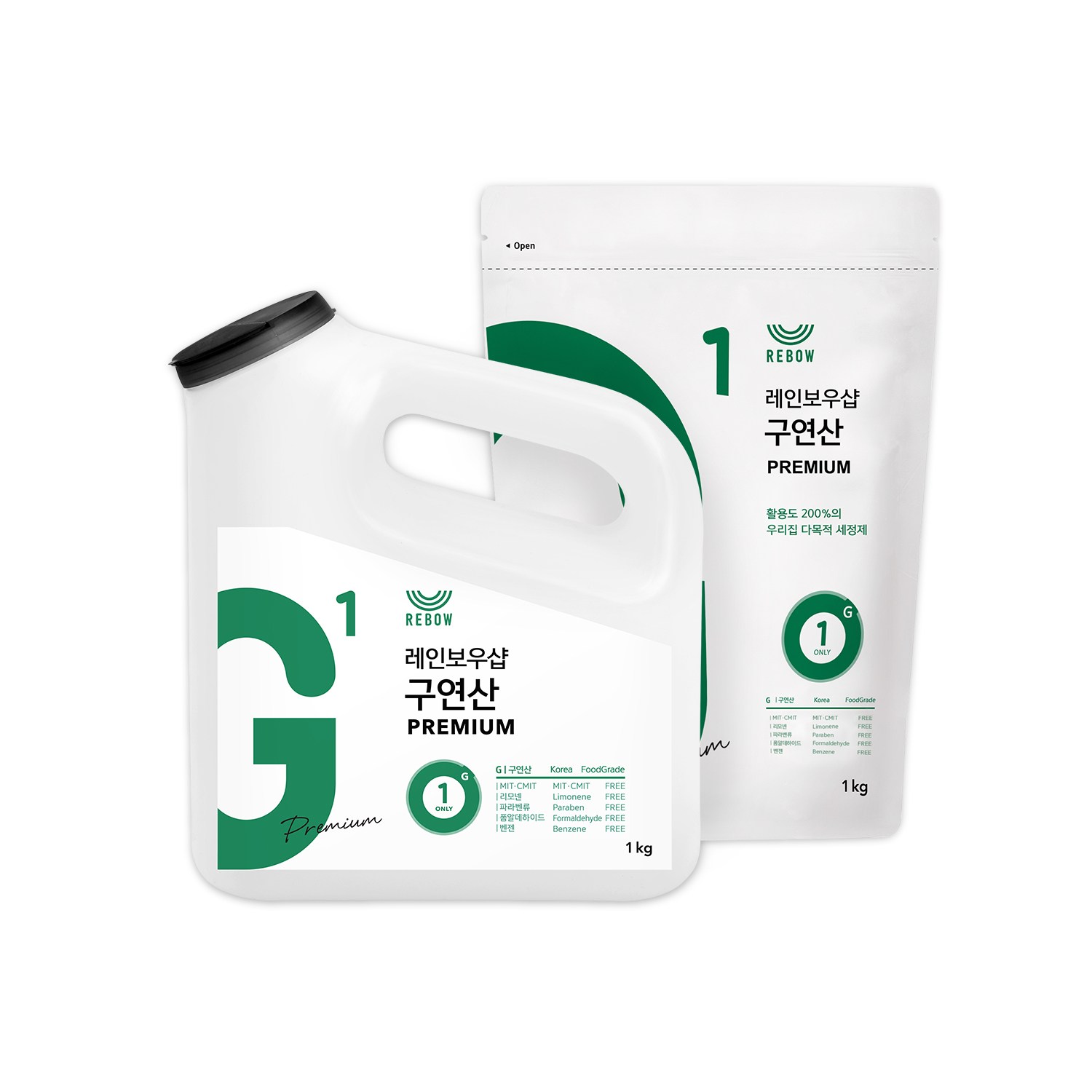 레인보우샵 구연산 프리미엄 왕톡톡이 세트 본품 1kg 1개+리필 1kg 1개 28,600원