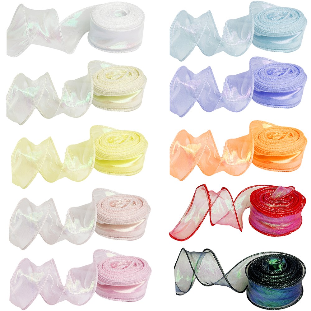 10 롤 무지개 빛깔의 오간자 리본, 4cm x 9m 투명 선물 리본, 수공예품 용 장식 리본, 선물 리본 활 결혼식, 선물 포장용 쉬폰 리본, 꽃다발, 수공예품 13,290원