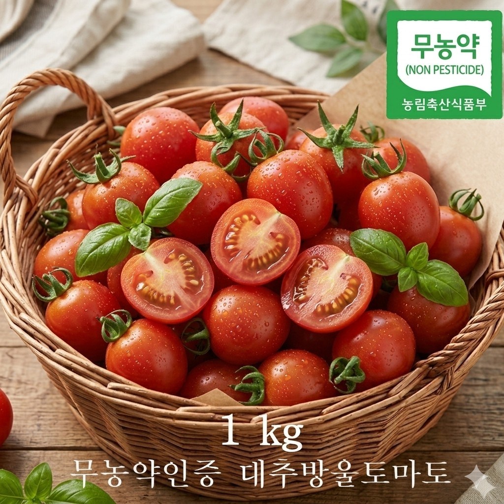 [무농약인증] 국내산 고당도 대추 방울토마토, 1박스, 1kg 무농약인증 대추 방울토마토 19,900원