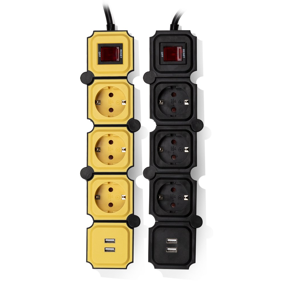 유커먼 요리조리 꺾이는 디자인 고용량 USB 멀티탭 3구, 1개, 블랙+옐로우, 1.5m, 현재가 28,500원