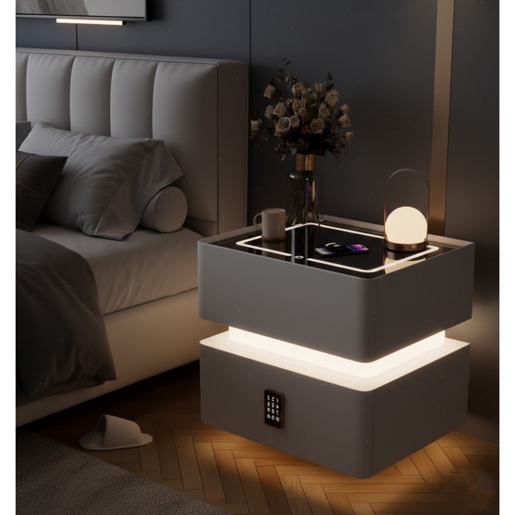 Cynia 튼튼한 가정용 금고 LED조명 스마트 협탁 무선충전 서랍 지문인식 비밀번호 대형, 화이트 155,900원