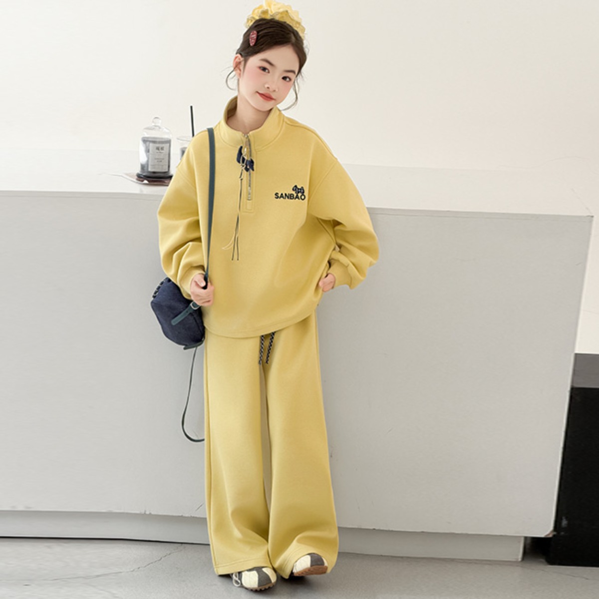 비비키드 여아 봄 가을 주니어 상의 초등생 하의 세트 초중생 SANBAO 강아지 프린팅 반집업 체크 러플 긴팔 긴바지 초등생 상하세트 (82601) 43,800원