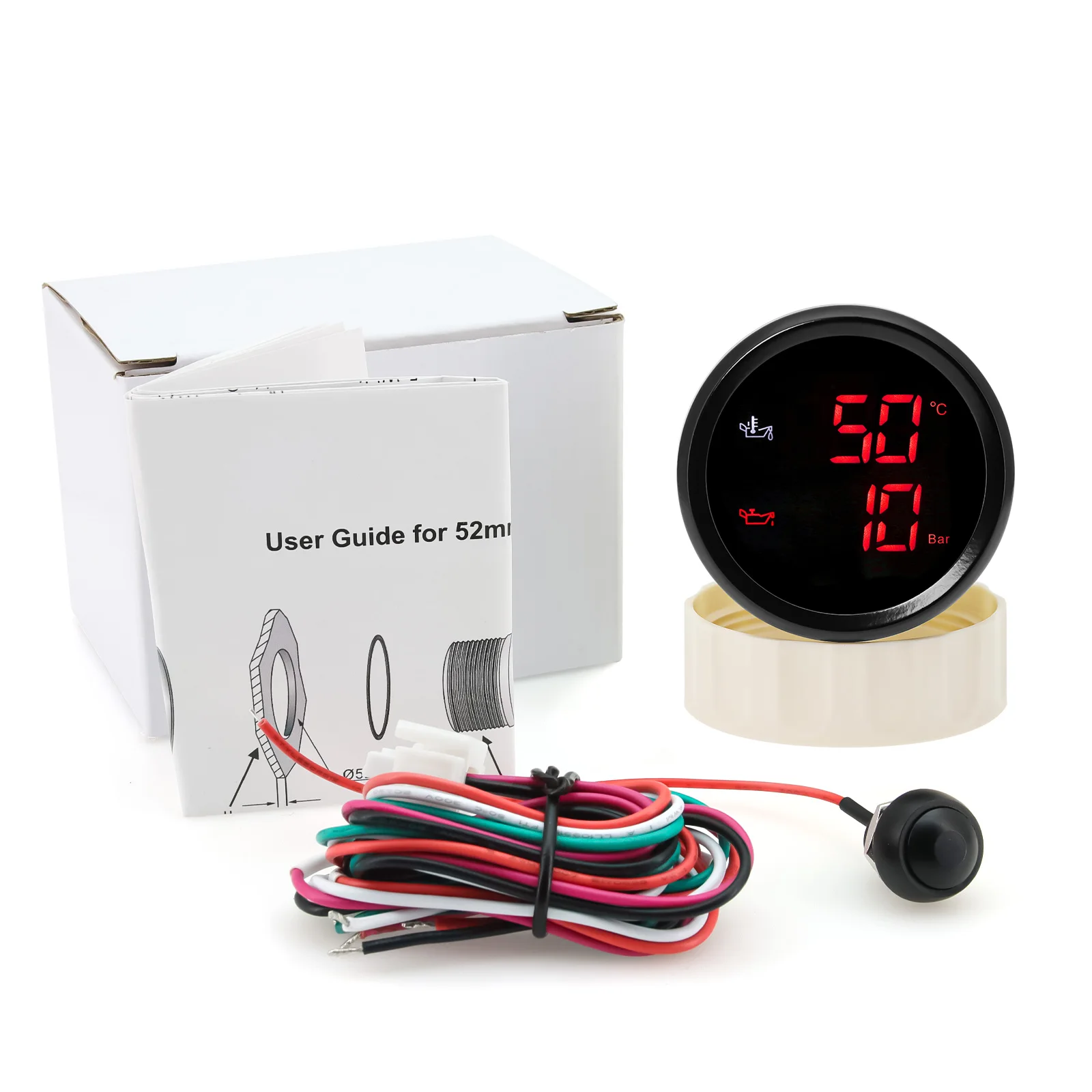 오일 온도 계량기 및 압력 게이지, 보트 자동차 알람, 맞춤형, 2 인치, 52mm, 인 1, 50 ~ 섭씨, 0-10 바, 1 32,300원