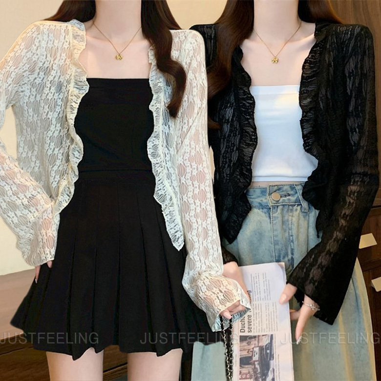 여름 얇은 니트 가디건 빅사이즈 여성 봄 가을 간절기 쇼트 긴팔 블라우스 코트 JUSTFEELING 18,800원