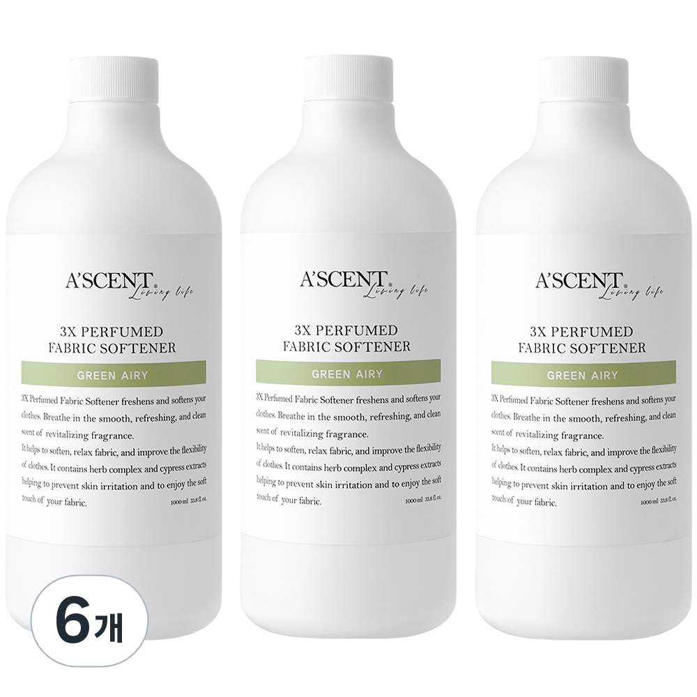 에이센트 퍼퓸드 섬유유연제 그린에어리 본품, 1000ml, 6개 33,800원