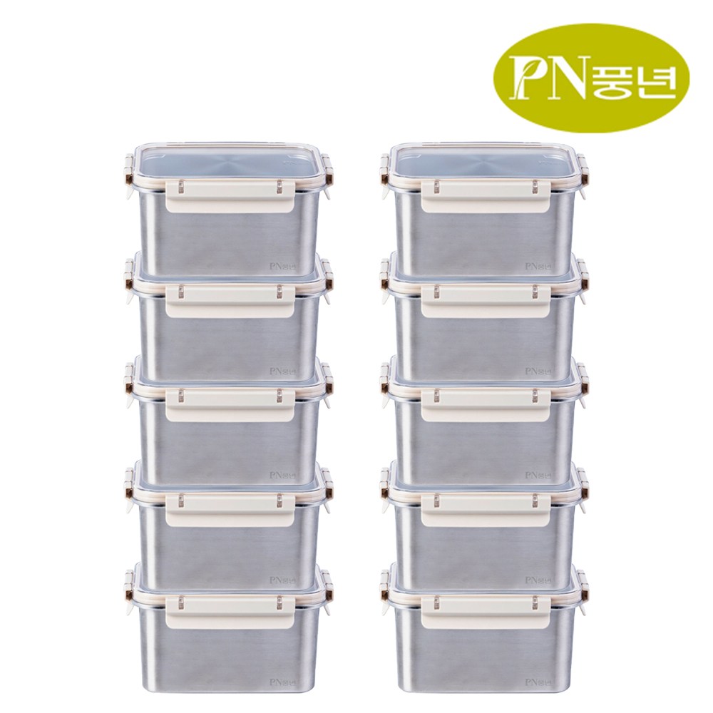 PN풍년 스텐 반찬통 2.1L 10세트 보관 소분 밀폐용기 전자레인지 오븐 식기세척기 냉장 냉동, 2.1L, 10세트 273,900원