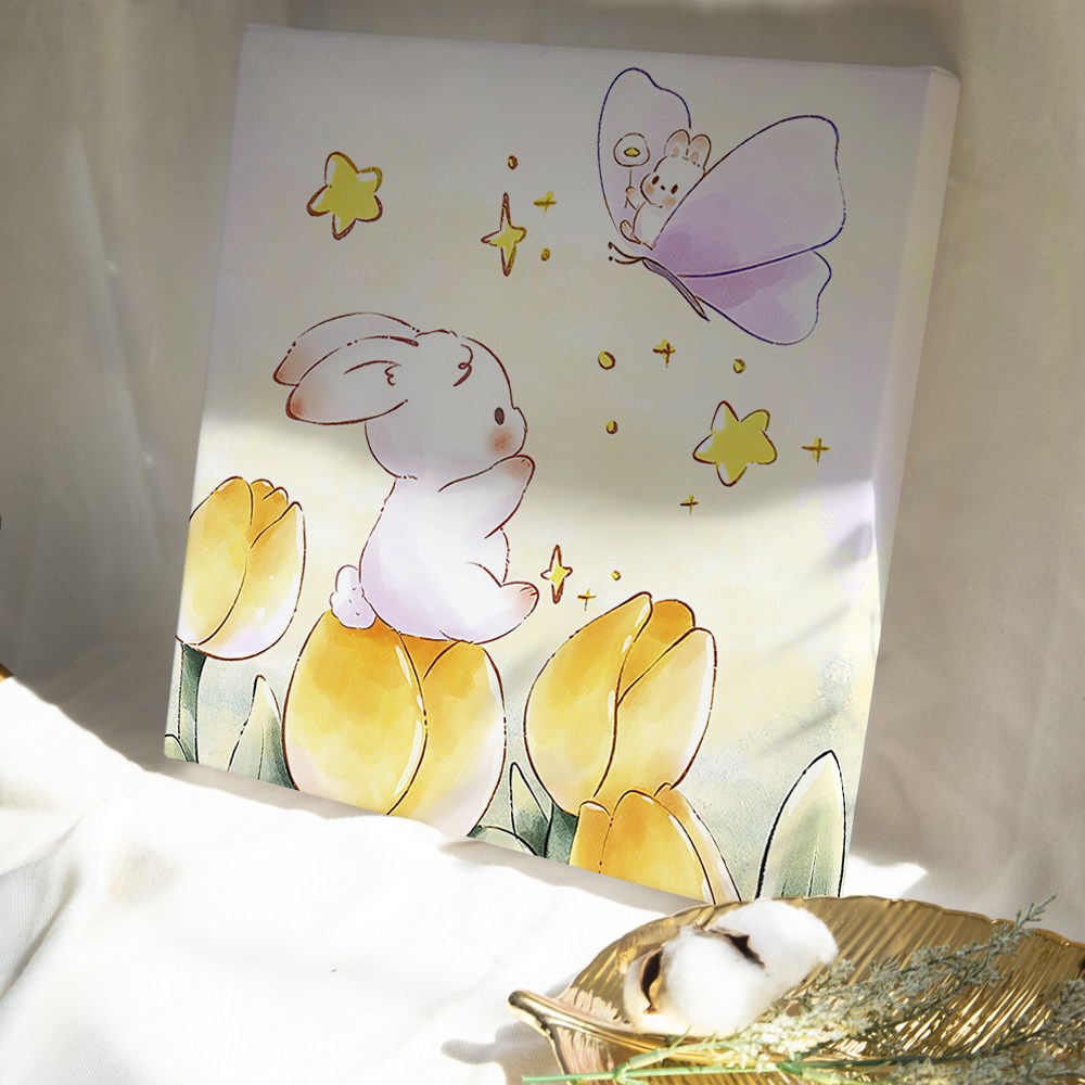 계묘년 토끼 그림 일러스트 캔버스 액자 아기방 아이방 인테리어(사은품 꼭꼬핀), 30튤립토끼+꼭꼬핀 23,500원