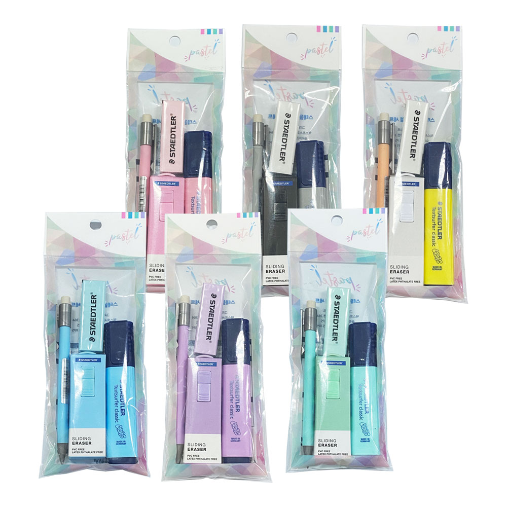 스테들러 파스텔 문구세트 61set 샤프+형광펜+지우개+지우개리필, 파스텔핑크 4,250원