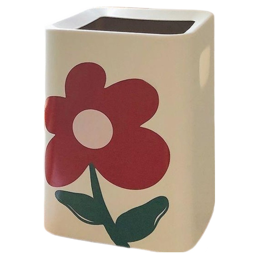 썬앤드림 플라워 카페 매장 예쁜 사각 휴지통 12L, 레드 플라워 15,100원