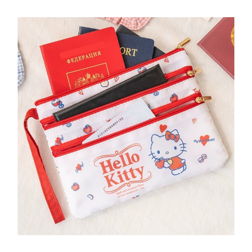 헬로키티 3단 지퍼 파우치 수납 지퍼백 납작 소지품 여행용 지갑 분할 포켓 수납 가방 필통 케이스 서류 화장품 정리 보관 백 11,900원