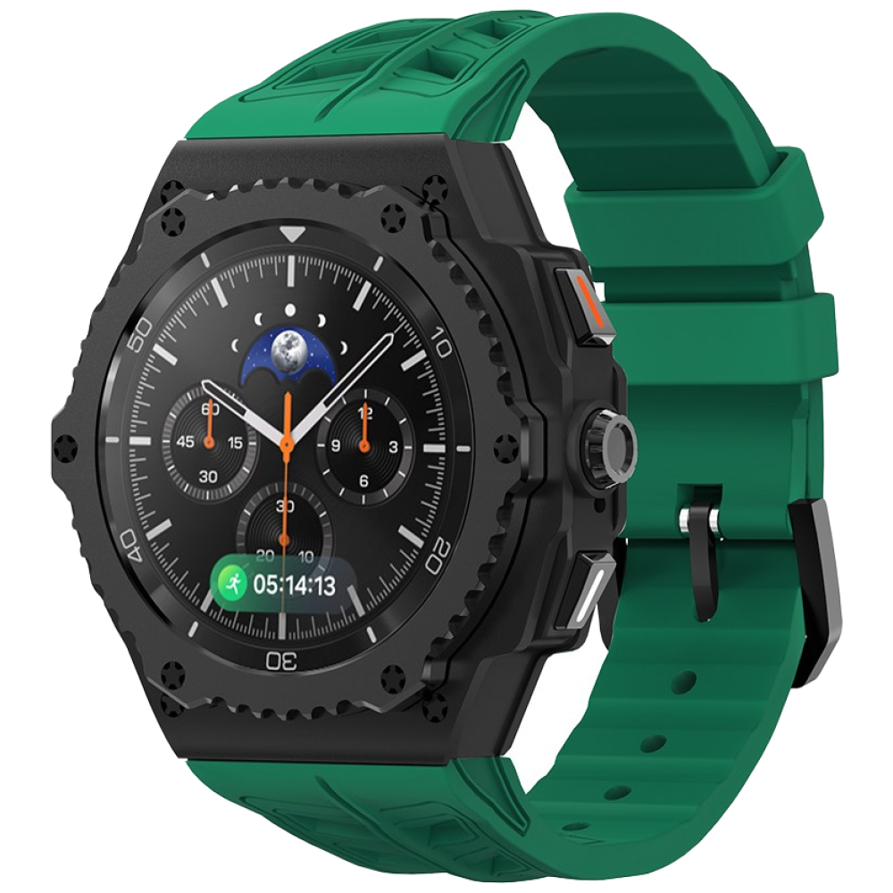 삼성 갤럭시워치8 클래식 호환 일체형 티타늄 메탈 케이스 실리콘 밴드 풀커버 보호 스트랩 세트, 블랙 그린 89,700원