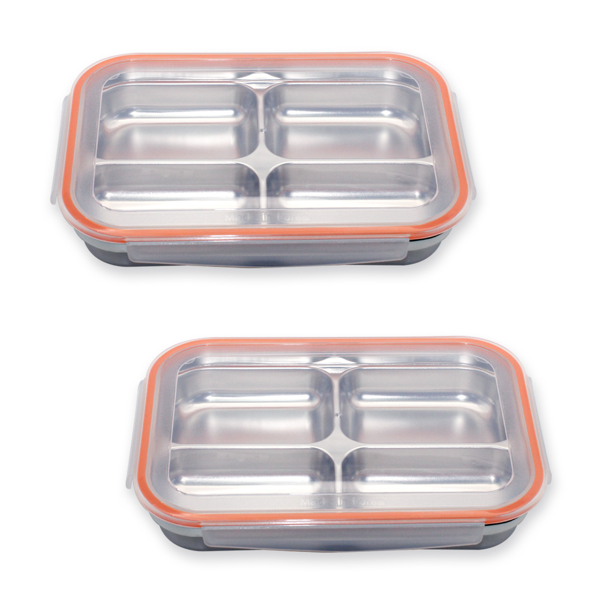 1+1 올품락 간편한끼 스텐 다이어트 직사각 4구 뚜껑 식판, 오렌지, 2세트 19,900원