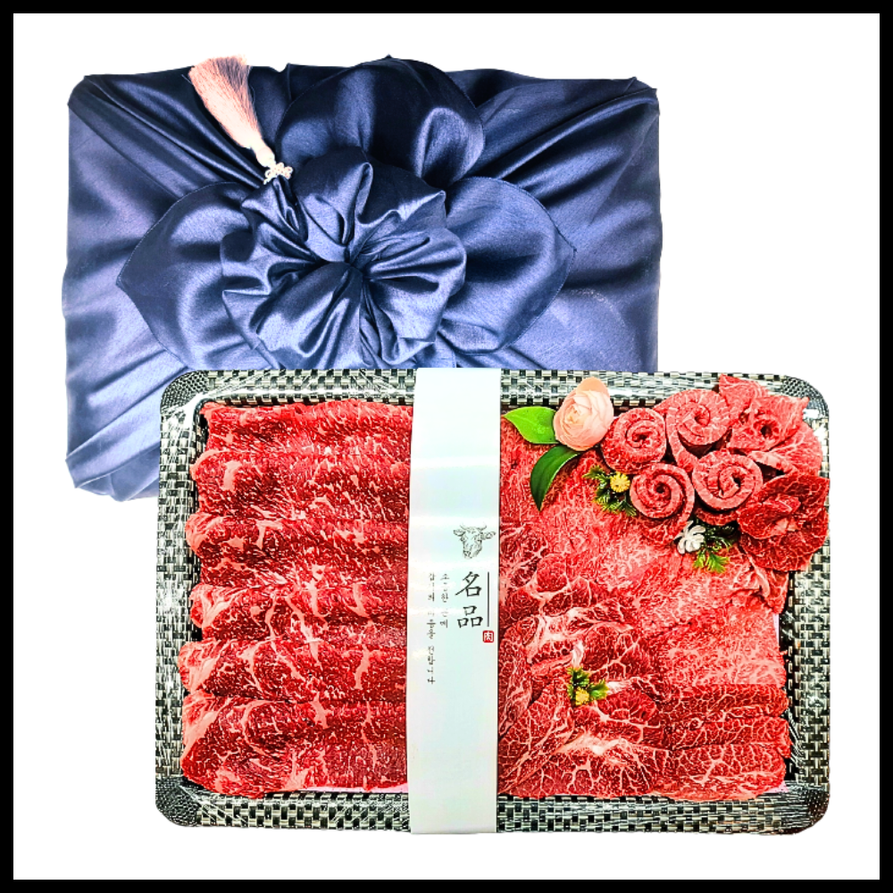 하루정육] 투뿔 한우선물세트 1++ 구이용 이바지한우 보자기포장 (꽃등심+채끝+부채살), 1개, 1.5kg 299,800원