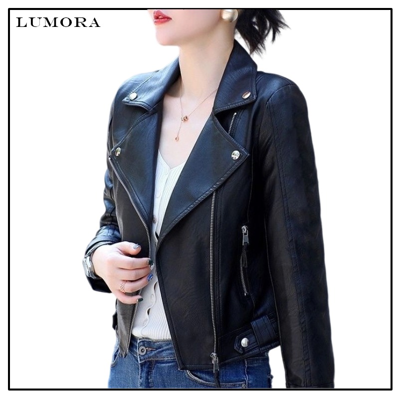 LUMORA 여성 봄가을용 빅사이즈 슬림핏 레더자켓 캐주얼 코트 D136L 32,800원