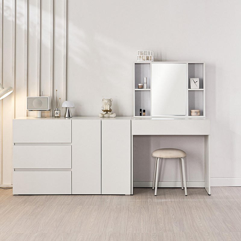 사월의가구 화장대 수납형 콘솔 화장대 세트 (거울포함) 스퀘어 입식 화장대 1200 2도어 3단 서랍장 세트, 화이트(1200 2도어 서랍장 포함) 272,800원