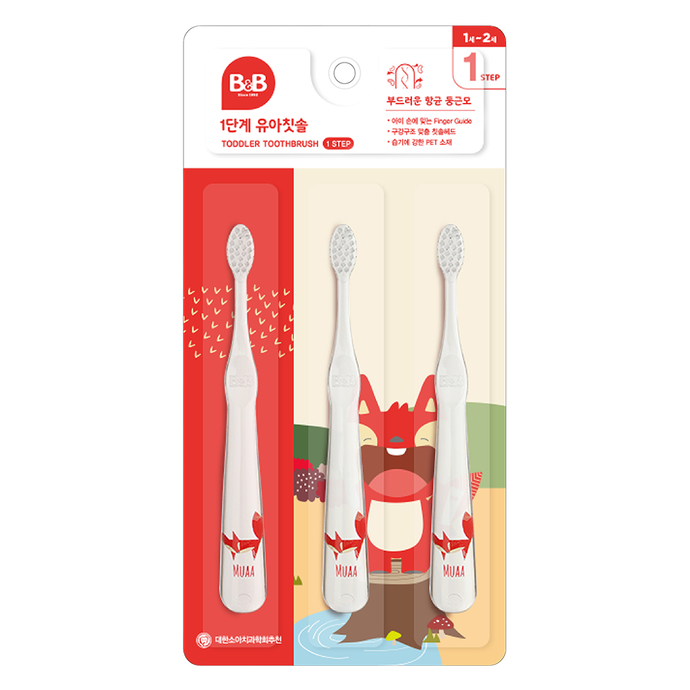 비앤비 항균 둥근모 자기주도 유아 칫솔 1단계, 투명, 3개입, 1개 7,420원