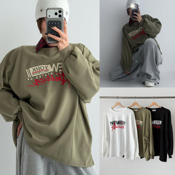 여성 빅사이즈 오버핏 라운드넥 롱 박스티 데일리 긴팔 티셔츠 15,900원