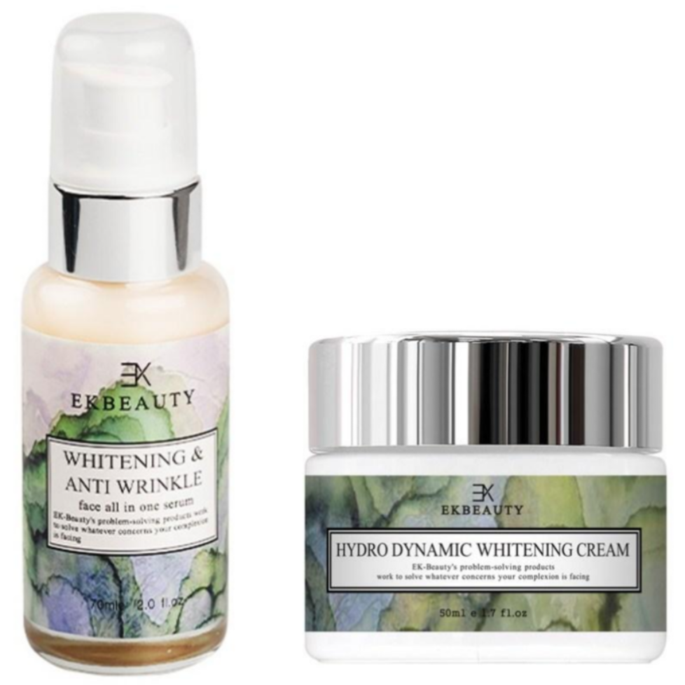 이케이뷰티 미백 주름 올인원세럼+미백크림 2종세트 강력미백 기미 검버섯 주름개선 남여 모든연령 천연제품, 1세트 70,400원