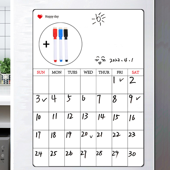 붙이는 화이트보드 세로형 [3색펜포함] 냉장고 자석 달력 시트지 월간 계획표 보드 스케줄 6,530원