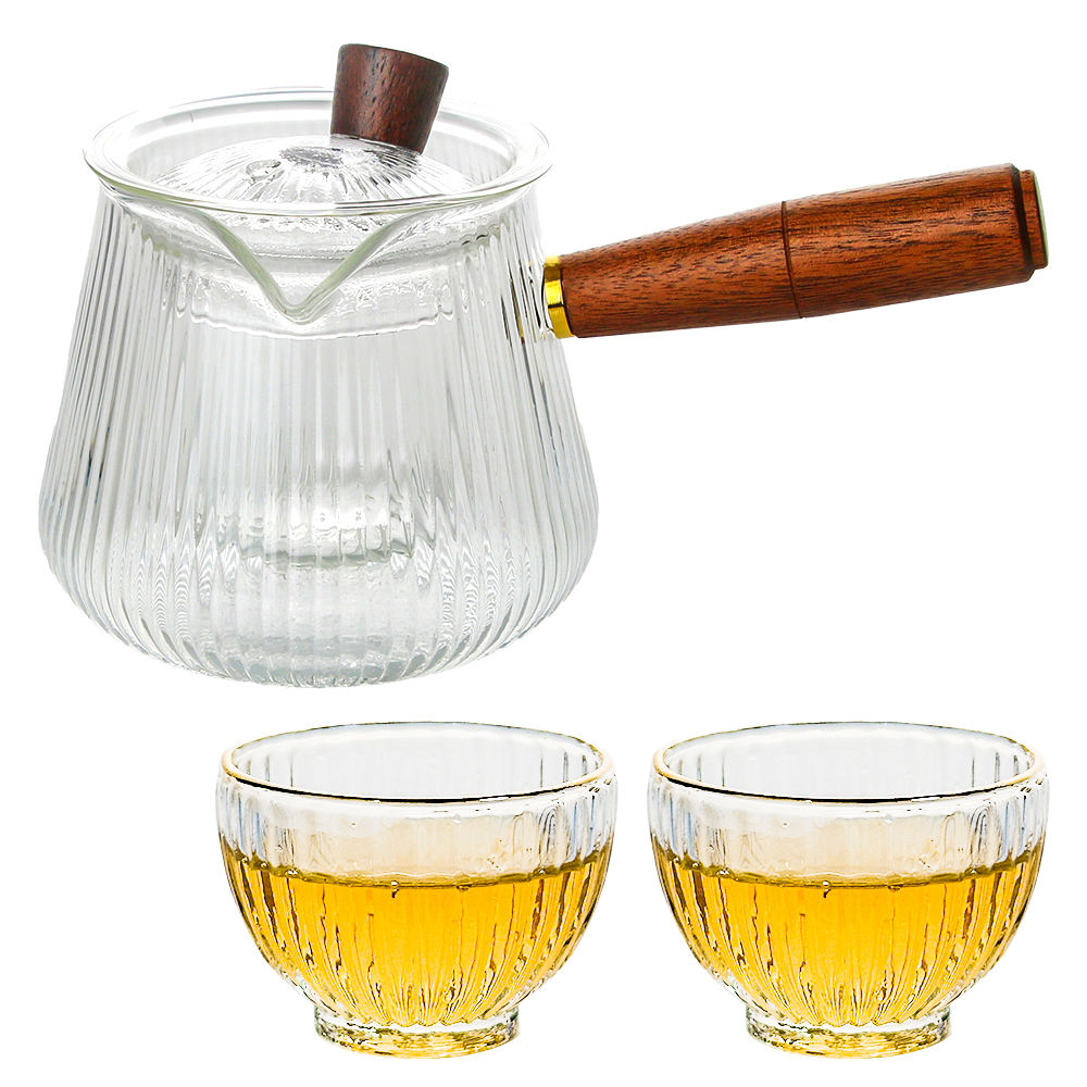 티이야기 내열유리 우드핸들 티포트 380ml + 플라워 찻잔 50ml x 2p 세트 28,000원