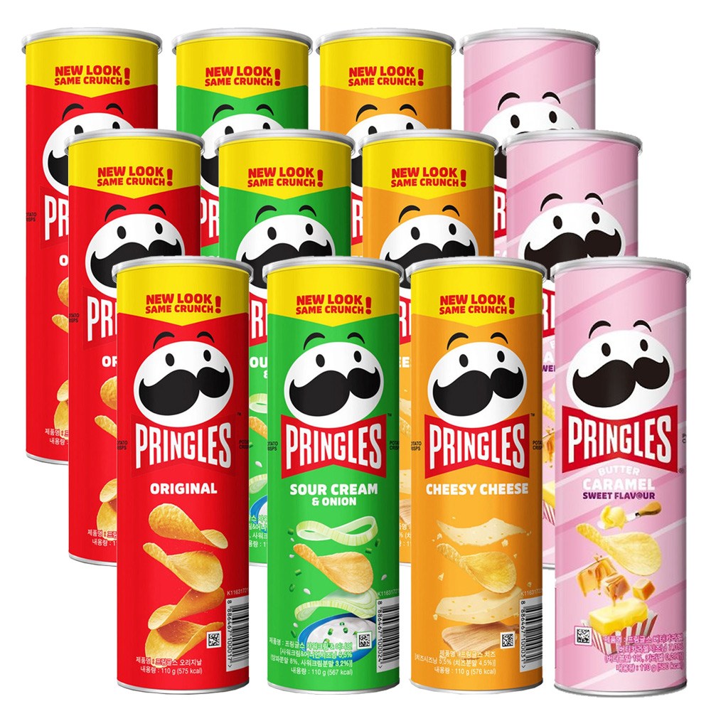 프링글스 110g X 12개입 [오리지널3+양파맛3+치즈3+버터카라멜3] -T.C, 110g 24,500원