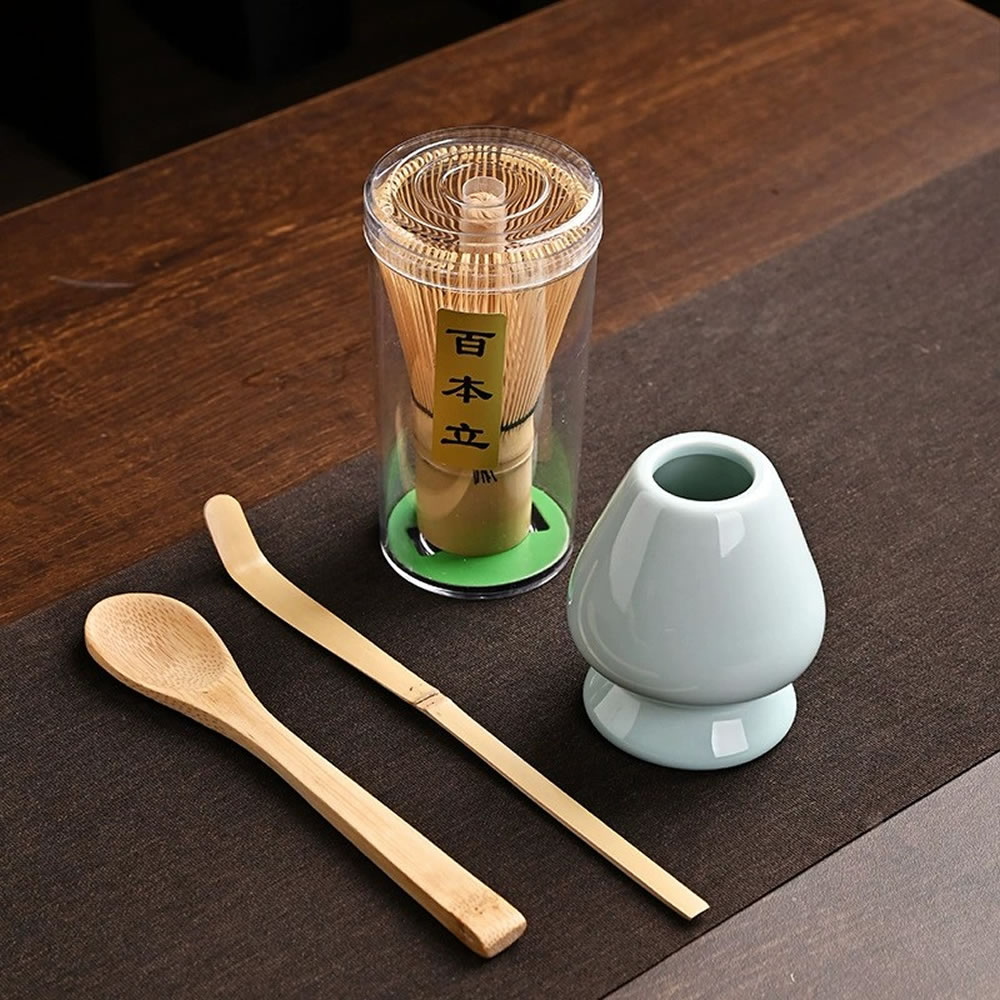 SimHm 말차 도구 세트 점차기 수공 차도 백본립 차선 받침 찻수저 찻숟가락 레트로풍 도자기 4종 세트, 4개, 말차용품 14,900원