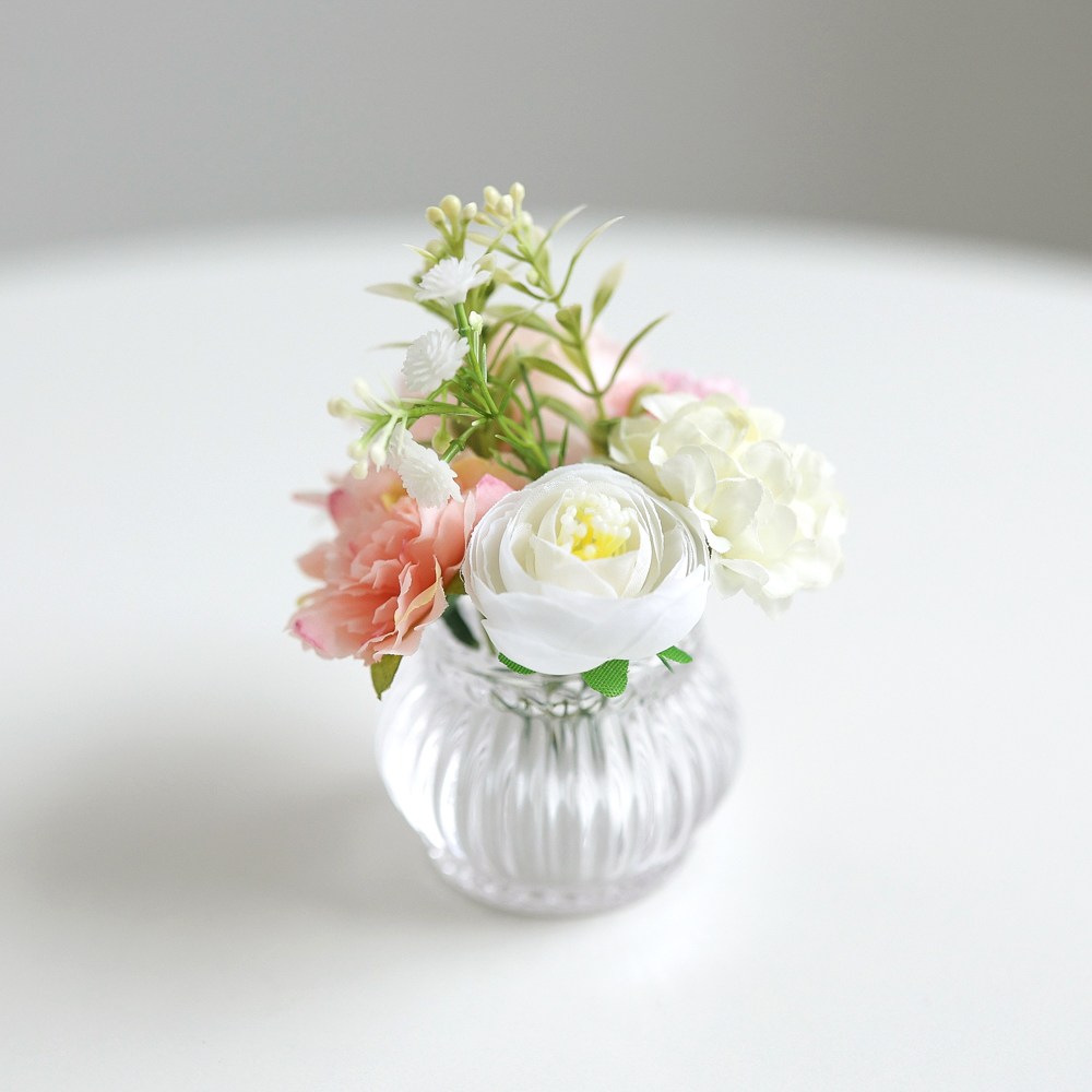 케이트가든 자체제작 미니 유리 화병 조화 세트, 1개, 핑크 9,300원