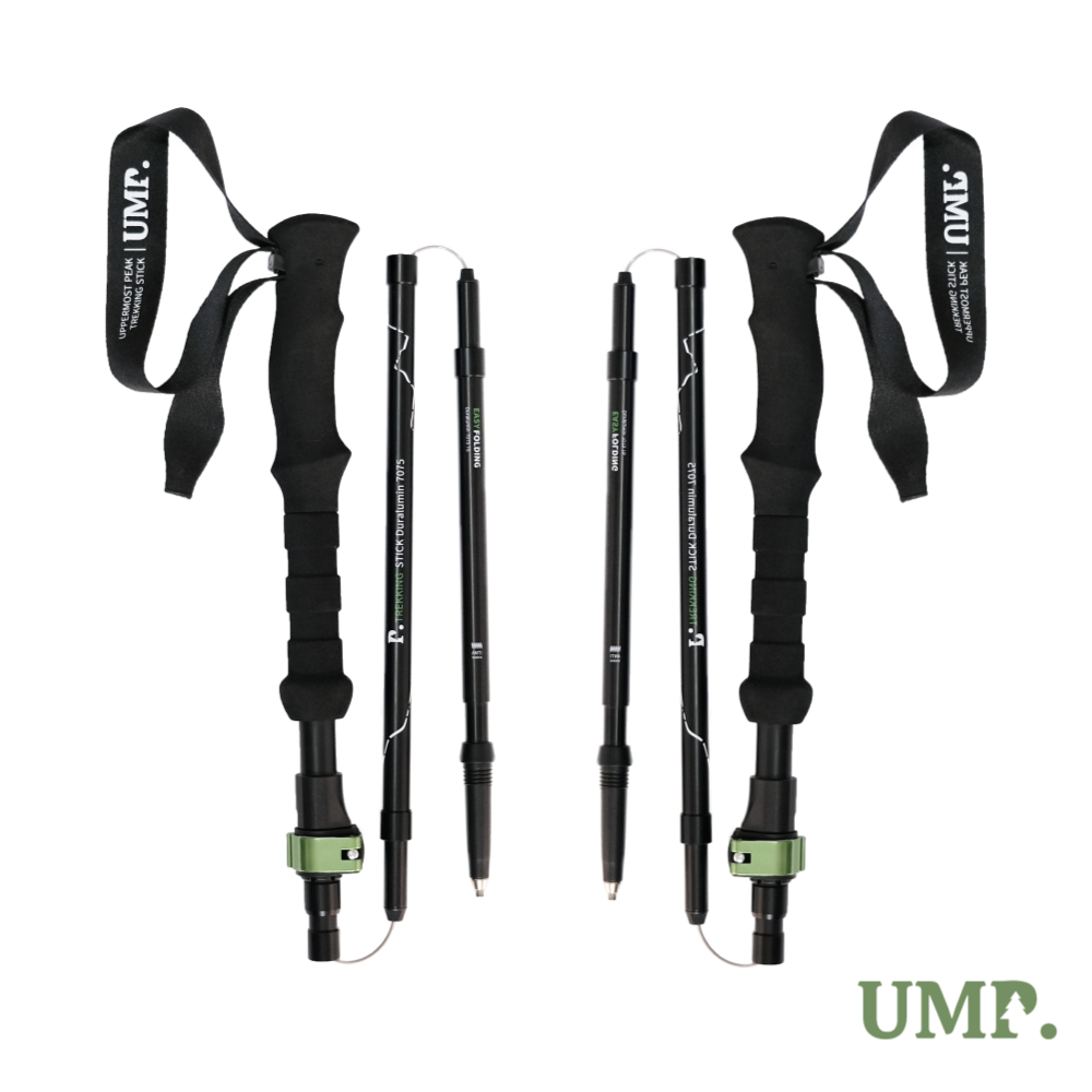 UMP(움프) 두랄루민 7075 접이식 경량 등산스틱, 1세트, 블랙, 현재가 39,500원