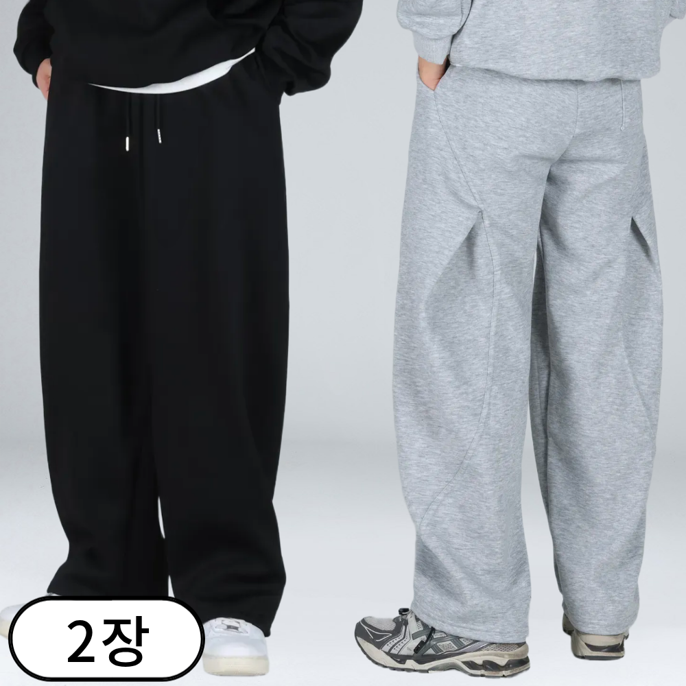 1+1 남자 커브드 절개 스판 밴딩 와이드 팬츠 트레이닝 바지 조거팬츠 (6705-2) 36,800원