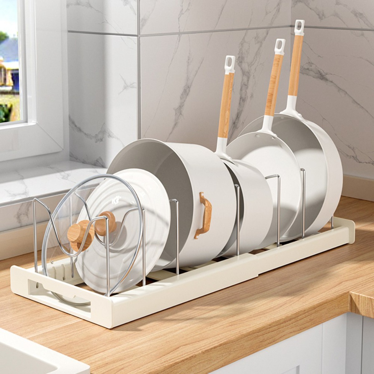 OMBRY 1+1 주방 확장형 후라이팬 정리대 간격 조절 접시 그릇 수납 선반 15,090원