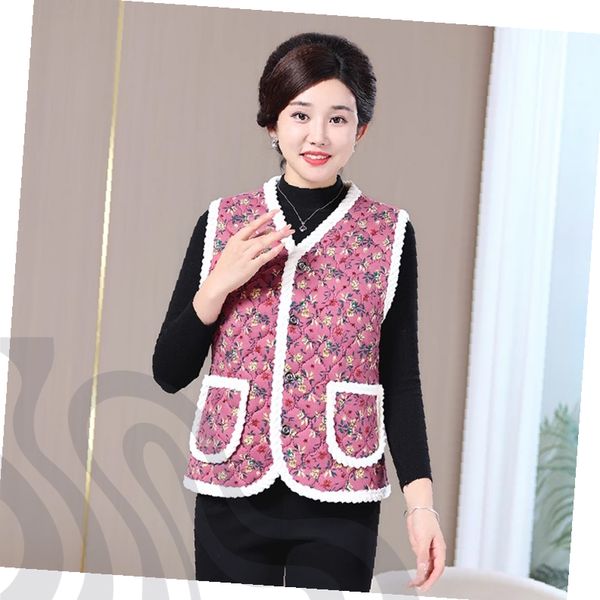 중년여성 꽃무늬 조끼 겨울 기모 누빔 베스트 포켓 레이스 트리밍 보온 아우터 8,100원