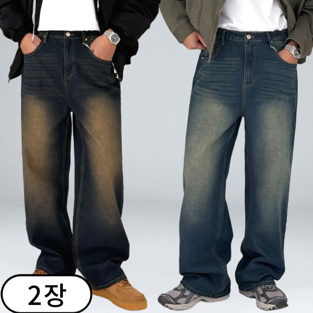 1+1 남자 청바지 빅사이즈 세미 와이드 데님 팬츠 (6477-2) 50,300원