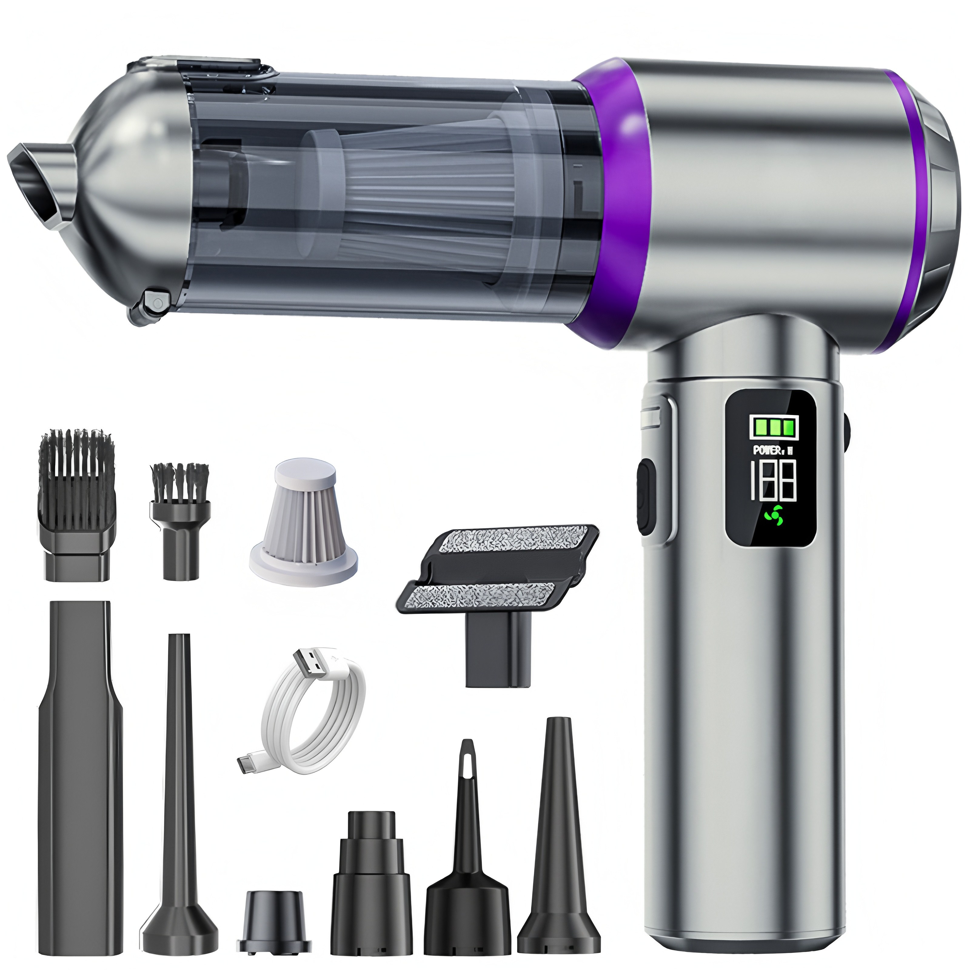 [국내발송] RichMagic 17000pa 고성능 핸디 무선 청소기 BLDC 브러시리스 LED 배터리 3단 조절 표시 9in1 멀티 차량용/가정용/애견멀티청소기, 실버 퍼플, M2 93,850원