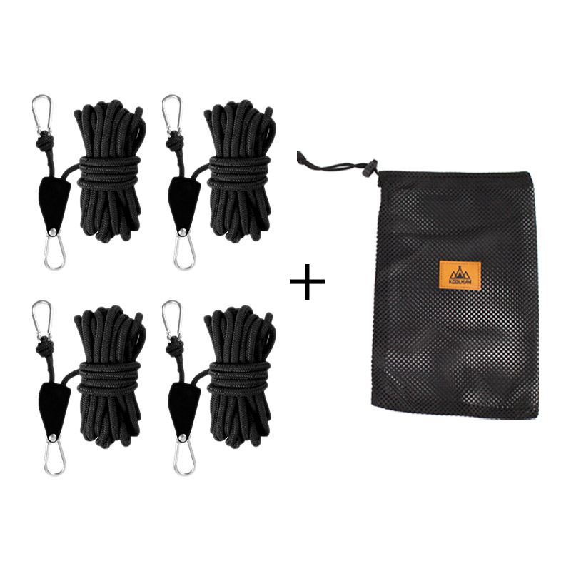 KOOLMAN(쿨맨) 다용도 이지스토퍼 로프라쳇 타프 스트링 4개 + 메쉬파우치 세트, 라쳇스트링 (6mm×5M) L - 블랙 4개+메쉬 C 18,500원