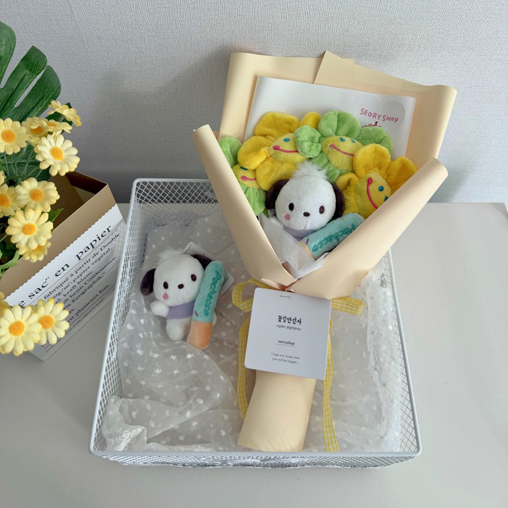 신상 산리오 빼빼로키링 8cm 스마일꽃4송이 인형꽃다발 LED추가 빼빼로선물  생일선물 어린이날선물 21,500원