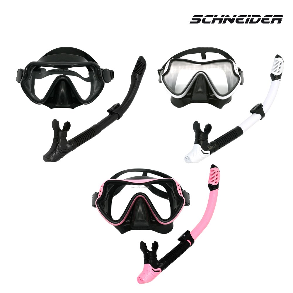 슈나이더 드라이탑 일안식 실리콘 마스크 스노클링 장비 세트 SN1-XC03, 블랙화이트 25,900원