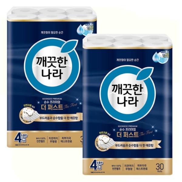 깨끗한나라 4겹 순수 프리미엄 더퍼스트 25m 30롤x2팩 53,500원