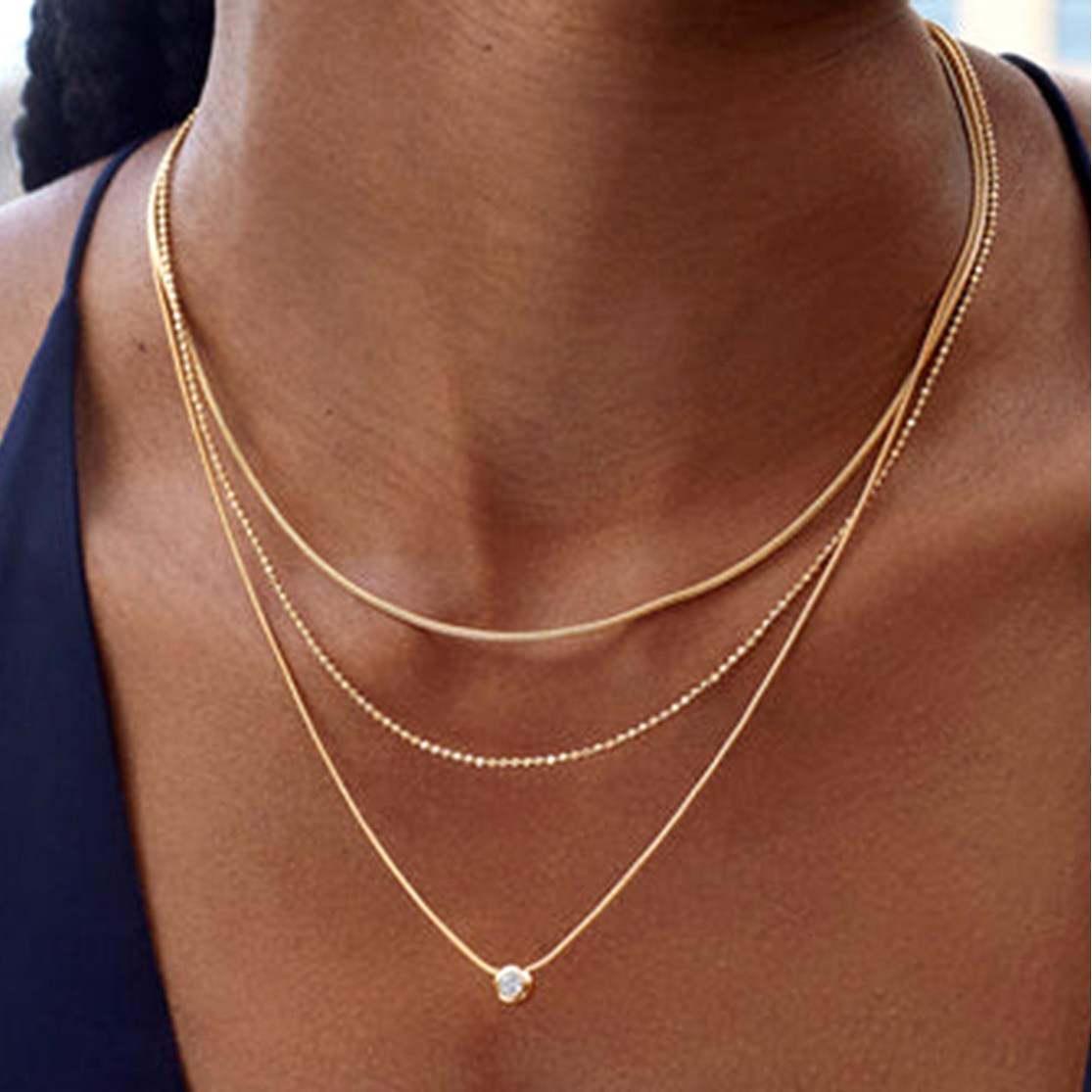 여성용 써지컬스틸 큐빅 3줄 레이어드 체인 목걸이 18,900원