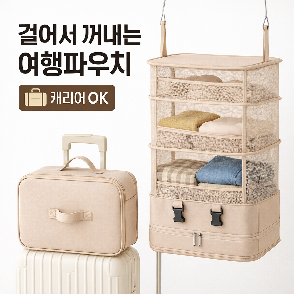 러빈홈 여행용 걸이형 파우치 4단 정리함 속옷 의류 압축 정리 공간나눔 행백 19,800원