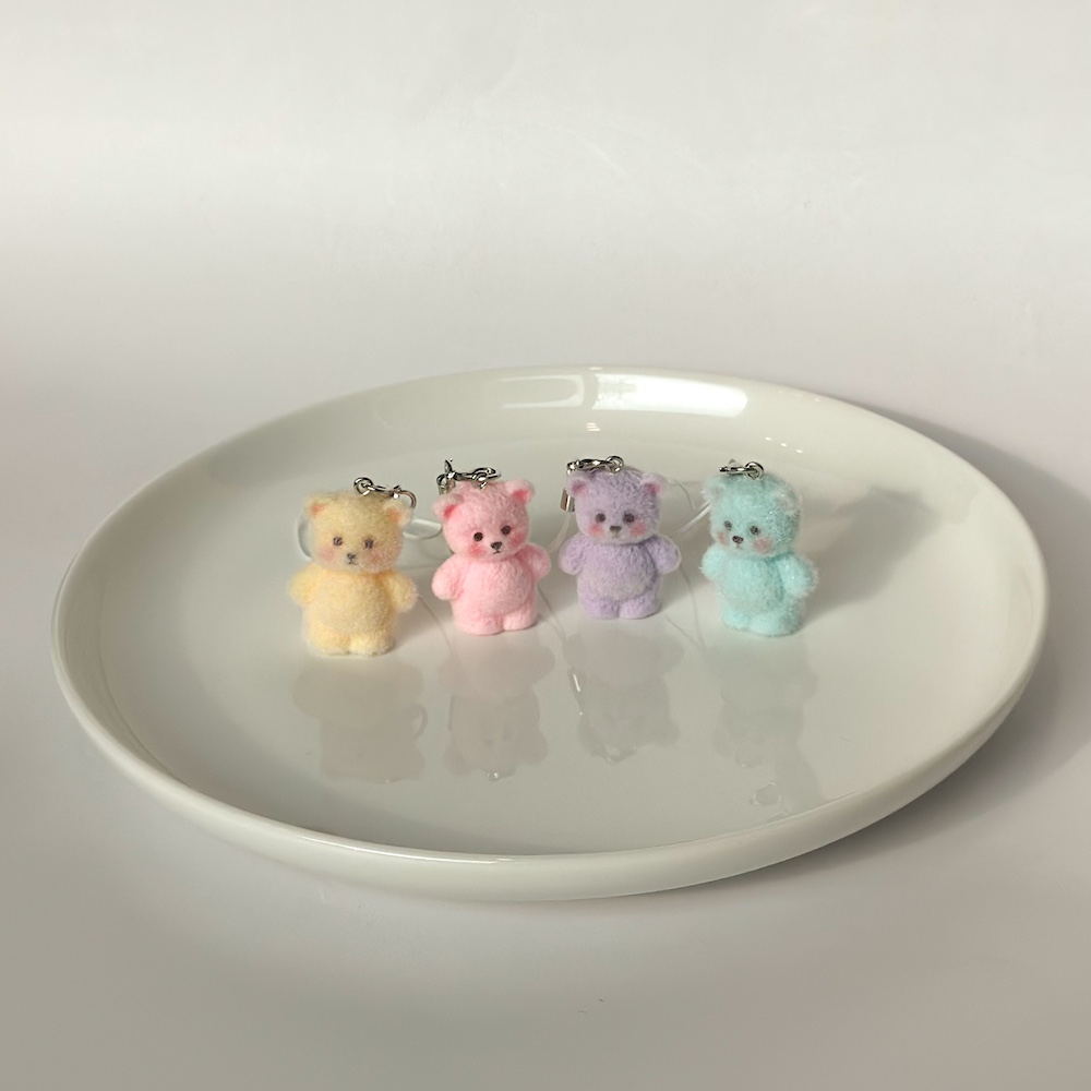 (4pcs) 파스텔 곰돌이 키링 set 후로킹 미니 인형키링 가방 테디베어 스트랩 키홀더 차키링 폰꾸 백꾸 에어팟 핸드폰키링, 1세트, 핑크+노랑+파랑+보라 13,900원