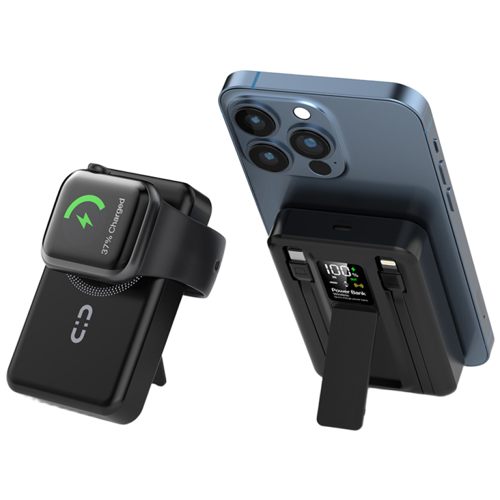 THOUSTA 맥세이프 무선 고속충전 보조배터리 10000mAh PD22.5W QC3.0 일체형 슬림 파워뱅크 거치대, 블랙 24,800원