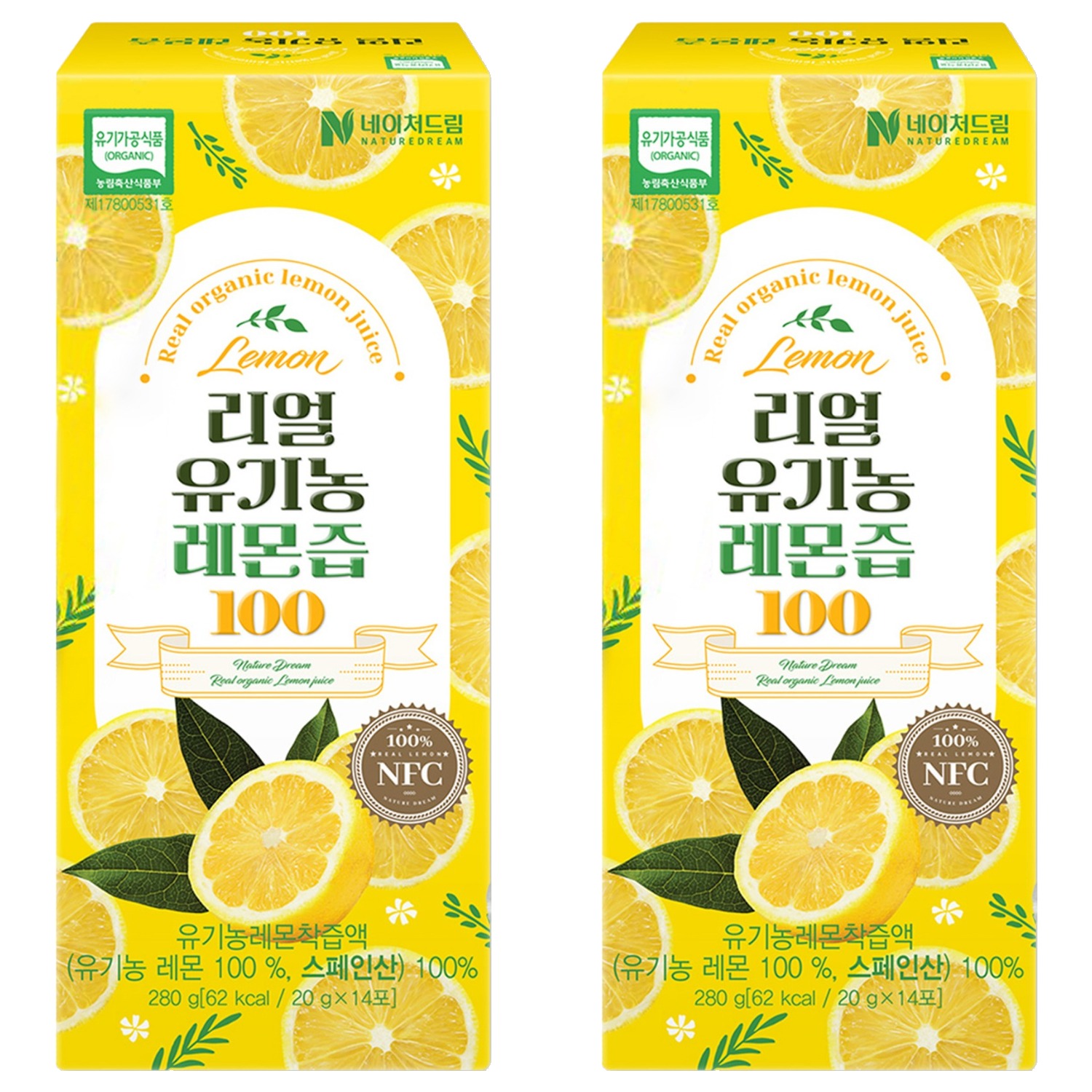 네이처드림 리얼 유기농 레몬즙 100 14p, 280g, 2개 13,800원