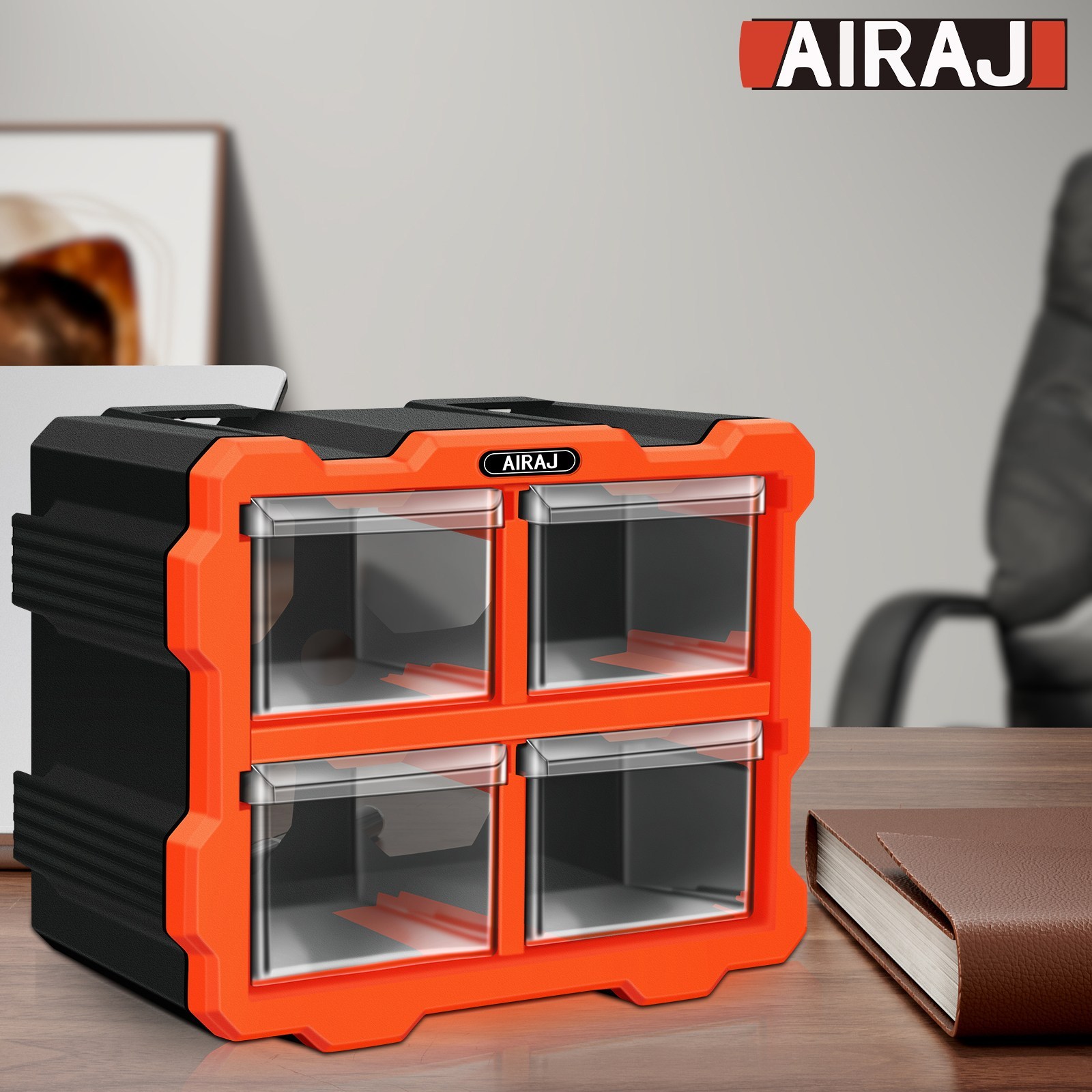 AIRAJ 4칸 방수 플라스틱 보관함 겹쳐쌓기.벽걸이 가능 오렌지.검정색 26cm*21cm*16cm 수납용, 0424 4,000원