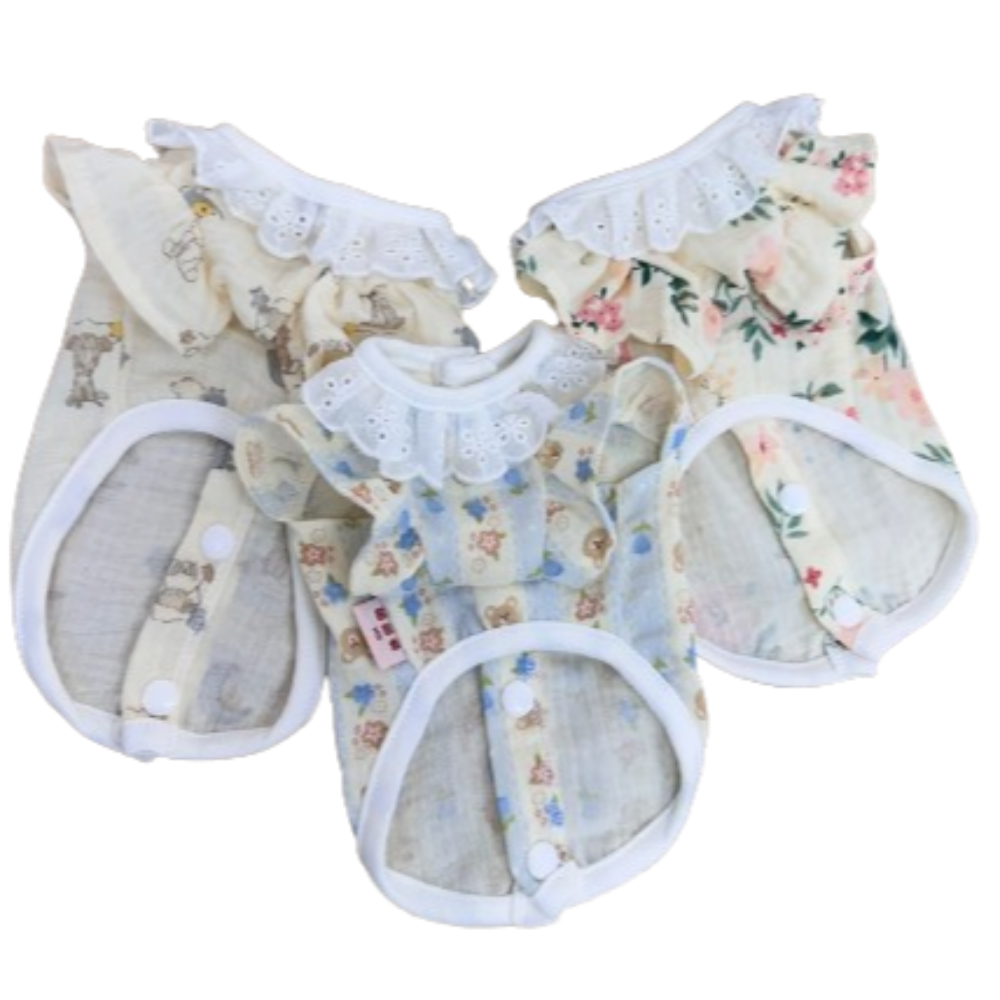 이지레이지 강아지 옷 오가닉 거즈 프릴 베스트, 1개, 작은토끼 무늬 16,900원