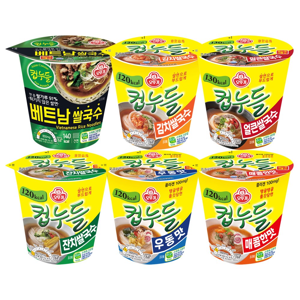 컵누들 6종 18개입(매콤3+우동3+김치쌀국수3+얼큰쌀국수3+잔치쌀국수3+베트남쌀국수3), 18개 23,500원