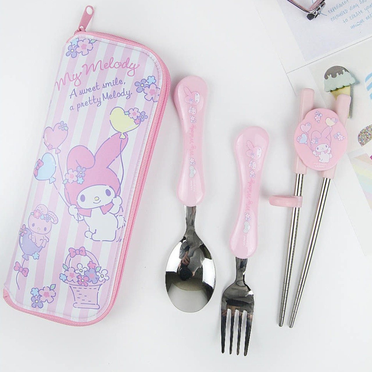마이멜로디 교정 젓가락 2단계 수저 젓가락 세트 유아 에디슨 젓가락 스푼, 1개, 숟가락 젓가락 포크 케이, 핑크 22,000원